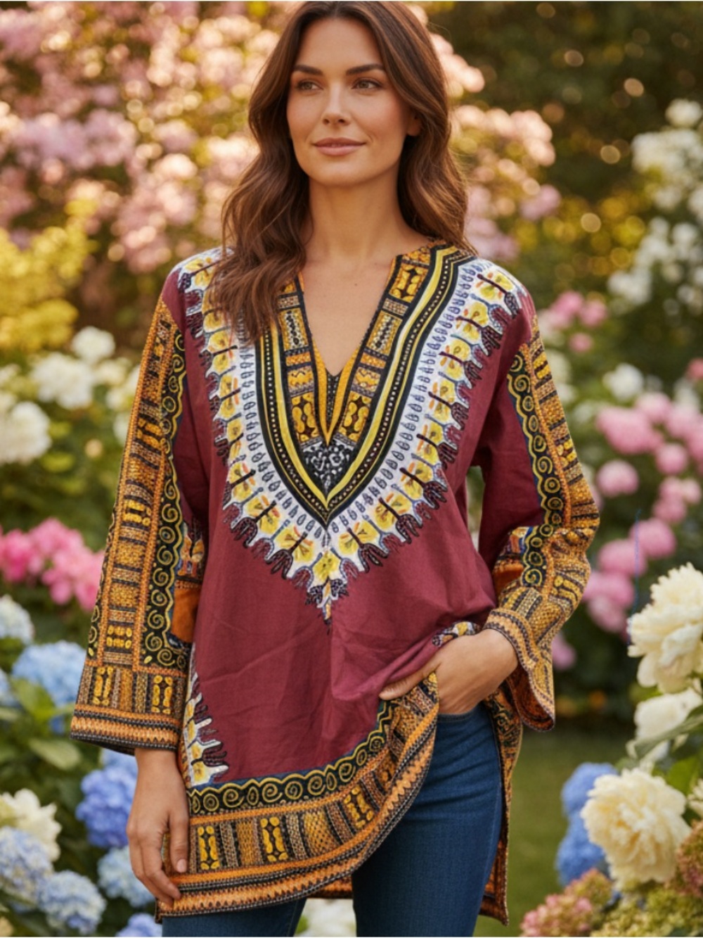 Made‎ From The Earth, Colorful Long Sleeve Bohemian Top Size XL